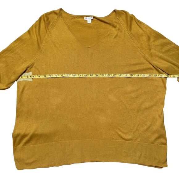 J. Jill Women's Silk Cotton Sweater Tunic Honey Yellow V-Neck Ribbed Hem Size XL - Picture 5 of 8